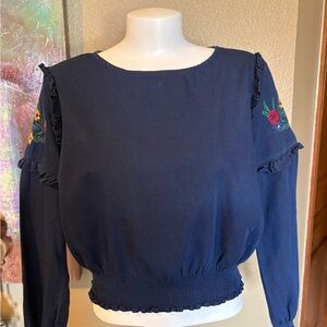 Mavi Navy Blue Embroidered Women's Blouse